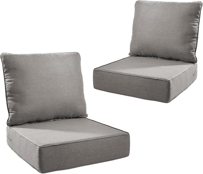Outdoor Cushion Set for Furniture Patio Furniture, UV Resistant, Water Resistant - 6 Inch Thick Foam Garden Cushions– 24x24 Inch Patio Seat Covers for Chair/Sofa/Couch | Grey | 2-Pack |