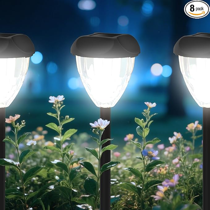 Ensenior 8-Pack Solar Lights Outdoor, Auto ON/Off 6500K LED Solar Garden Lights for Pathway, Yard, Patio, Walkway, Planter, Waterproof, Energy-Efficient Landscape Lighting