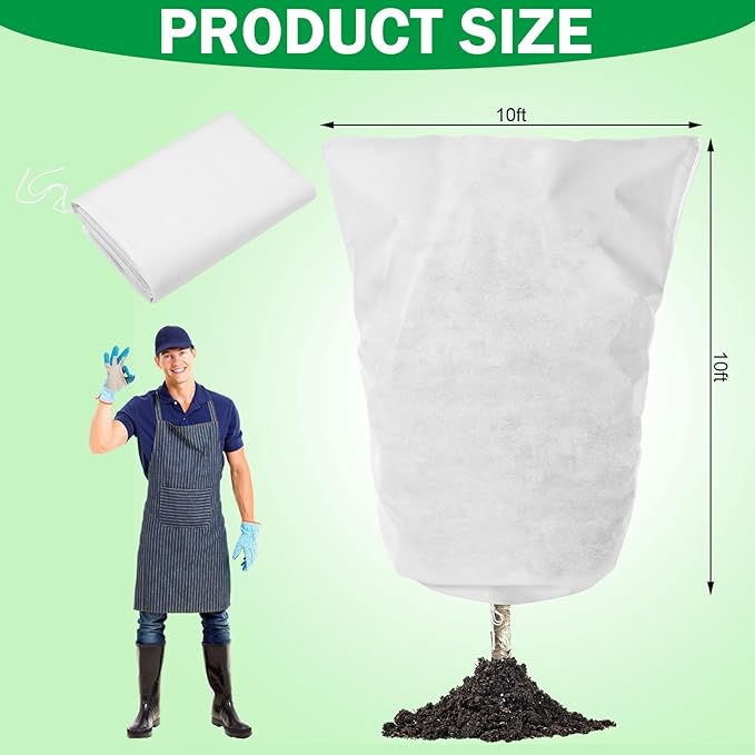 1 Pcs 10 x 10 ft Plant Covers Freeze Protection Extra Large Frost Cloth Plant Covers with Zipper Drawstring Winter Cold Weather Frost Blankets for Outdoor Palm Fruit Tree and Shrubs (White)