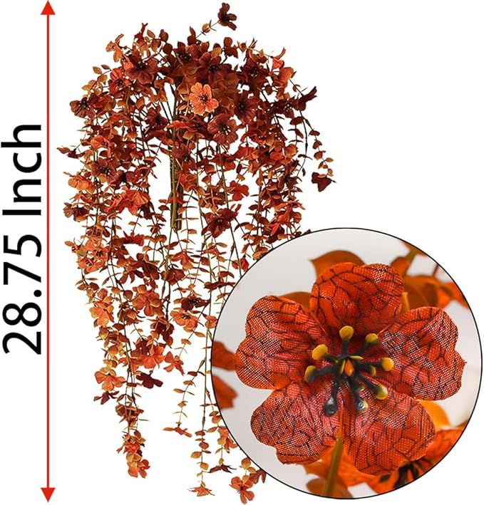 SzJias Artificial Hanging Plants for Outdoor Fall Flowers Hanging Fake Flowers Eucalyptus Leaf Faux Plants for Patio Porch Outdoor Plants Decor (4 Pcs, Fall)