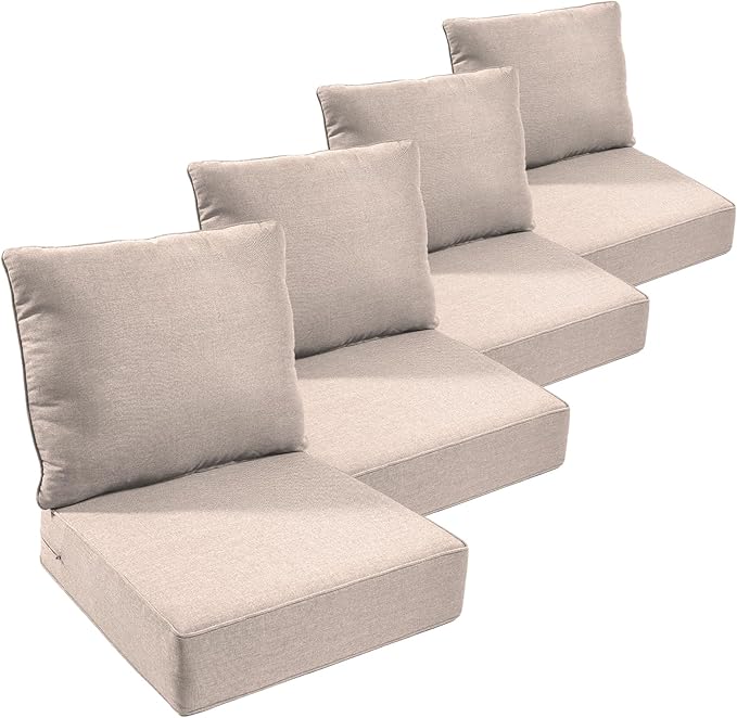 Outdoor Furniture Cushions, 6 inch Thick Seat Cushions for Outdoor Furniture, Waterproof 24x24 Patio Couch Cushions, Replacement Chair/Sofa Cushion, Include 4 Back & 4 Seat Cushion, Thick/Beige
