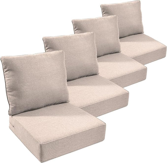 Outdoor Furniture Cushions, 6 inch Thick Seat Cushions for Outdoor Furniture, Waterproof 24x24 Patio Couch Cushions, Replacement Chair/Sofa Cushion, Include 4 Back & 4 Seat Cushion, Thick/Beige