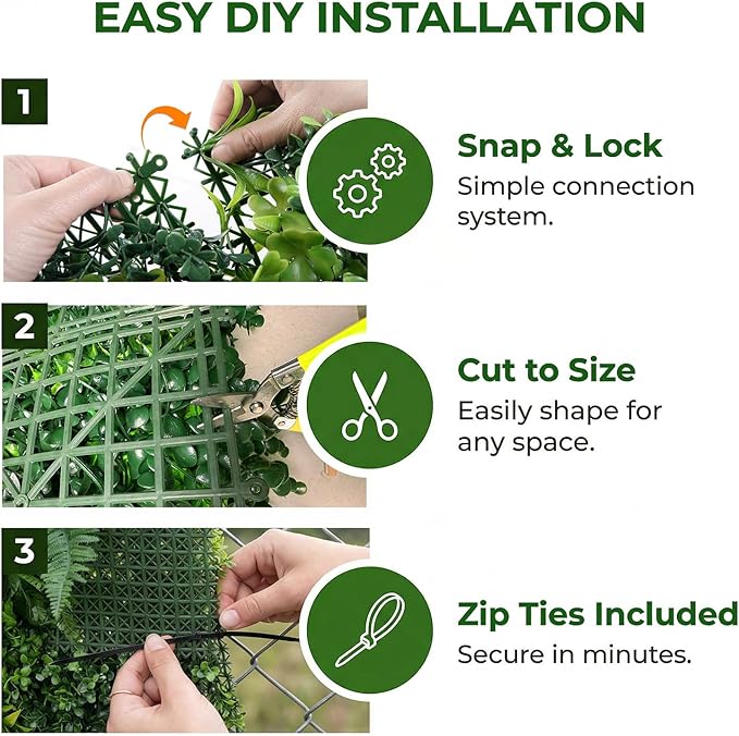 Artificial Plant Wall Panels, 40"x 40" Greenery Boxwood Panels with UV Protection, Faux Grass Ivy Privacy Screen Fence, Grass Wall Backdrop for Indoor Outdoor Garden Backyard Decor