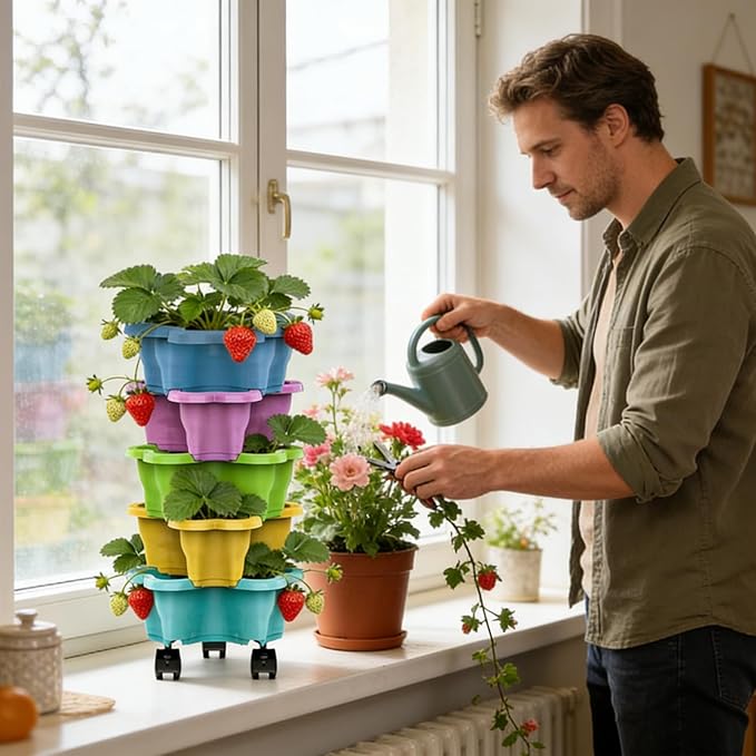 Stackable Planter - Multi-Tier Garden Pot System, Weatherproof Vertical Growing Container | Drainage Flower Vegetable Planters, Indoor Outdoor Herb Pots for Balcony Patio Yard Lawn Farming Decor