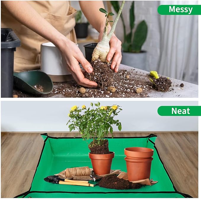 MAQIHAN Repotting Mat for Indoor Plants - 26"*26" Plant Potting Tray Transplanting Mat Foldable Waterproof Indoor Gardening Supplies