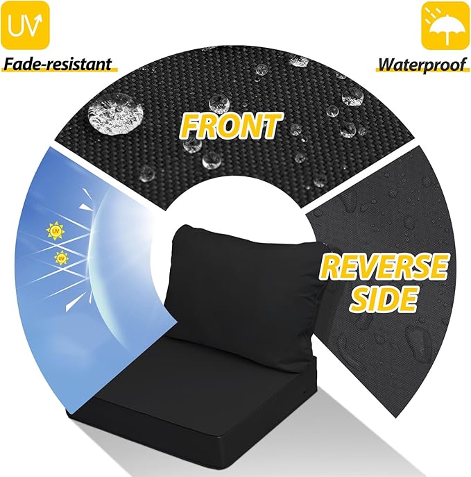AAAAAcessories Outdoor Seat Cushions for Chairs, Fade-Resistant, Waterproof Patio Furniture Replacement Cushions, 22" x 22" x 3" + 22" x 17", Set of 2, Charcoal Black