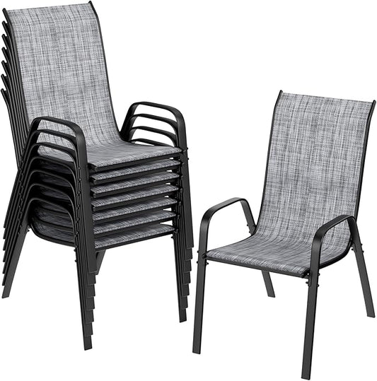 TLSUNNY Patio Chairs, Stackable Textilene Outdoor Dining Furniture for All Weather, with 17.7″ Wide Seat & Metal Frame, for Garden, Backyard, Deck, Restaurant, Poolside (8, Grey, 26.4″)