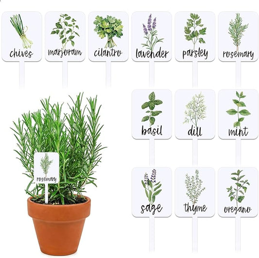 Whaline 24Pcs Acrylic Plant Label Signs 12 Styles Planted Herb Garden Markers Waterproof Plant Stake Tags with Herb Names for Nursery Indoor Outdoor Garden Decoration