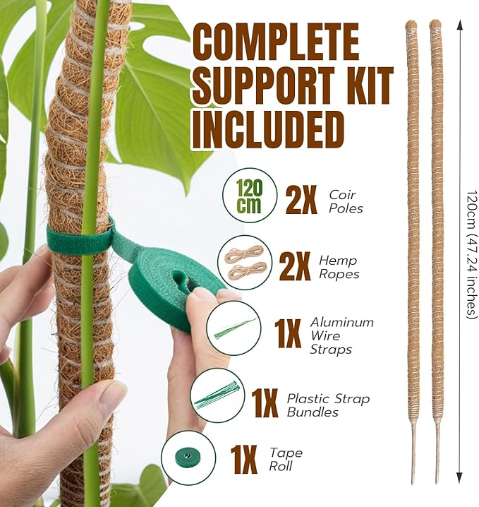Mcbazel 2 Pack 47 Inch Moss Pole for Plants Monstera, Plant Support Stick, Bendable Moss Poles Plant Support Stick for Climbing Plants, Stick Support Stake Kit for Potted Plants,Pothos,Philodendron