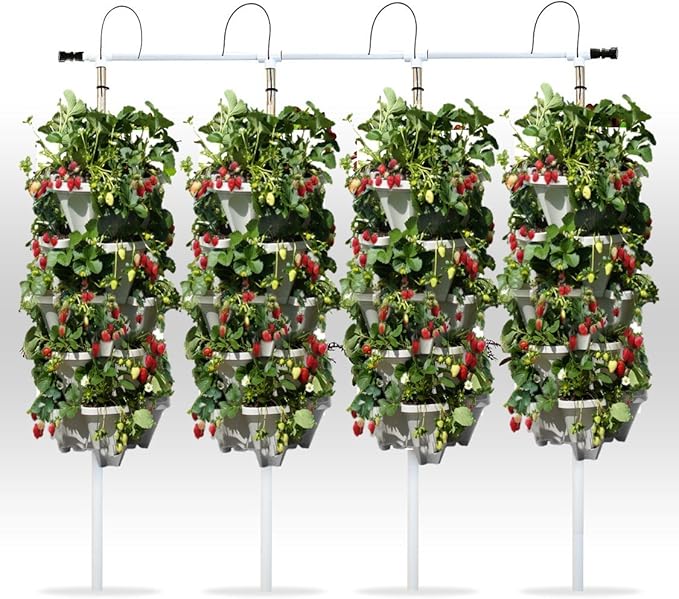 Vertical Gardening Stackable Planter - Build Simple Stacking Gardens or Efficient Commercial Farms - Grow More Strawberries, Herbs, Vegetables & Flowers in Less Space - US Made Pots (Medium, Stone)