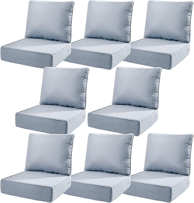6" Thick Outdoor Cushions 22x24x6, 8-Set Deep Seat Patio Cushions with Removable Cover, Waterproof & Fade Resistant Replacement for Wicker Chair, Loveseat, Sofa - Baby Blue
