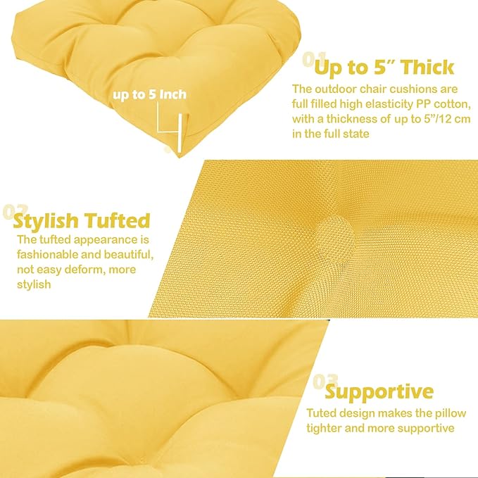 MTMR Outdoor Chair Cushions Set of 2, 19x19 Waterproof Wicker Seat Cushions for Patio Furniture, Tufted Outdoor Replacement Furniture Pad for Porch Lawn Wicker Desk Dining Rocking Chair, Yellow