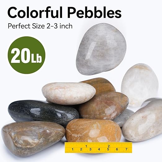 20 lbs River Rocks for Plants, 2-3 Inch Decorative Garden Rocks Outdoor Landscaping, Large Polished Natural Stone for Walkways, Yard, Vases, Crafts