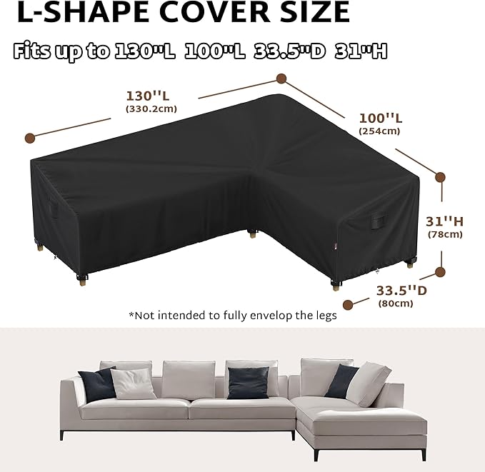 iBirdie Outdoor Patio Furniture Cover fit 130" x 100", 128" x 99", 126" x 98" L-Shaped Sectional Sofa, Waterproof Weatherproof Heavy Duty 600D Garden Cover for Outside L Shape Couch