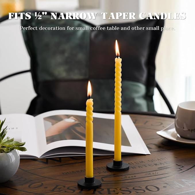12 PCS Black Iron Thin Taper Candle Holders for 1/2 Inch Candles – Small, Skinny, Mini Tapered Candle Holders for Chime, Spell, Church Candles