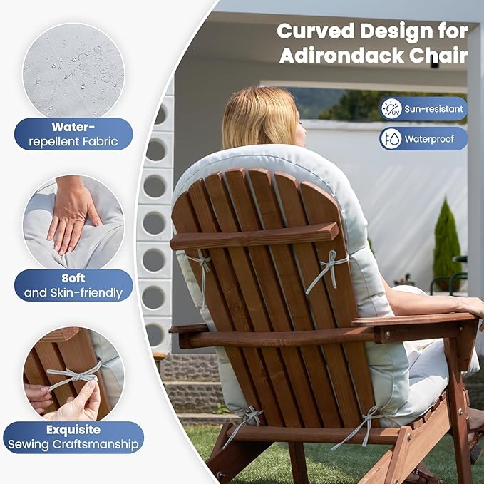 Amopatio Adirondack Chair Cushions 4" Thick Set - Outdoor Cushions for Patio Furniture, Contoured Design with Anti-Slip Straps & Water-Resistant Fabric for Adirondack Chairs, Light Gray