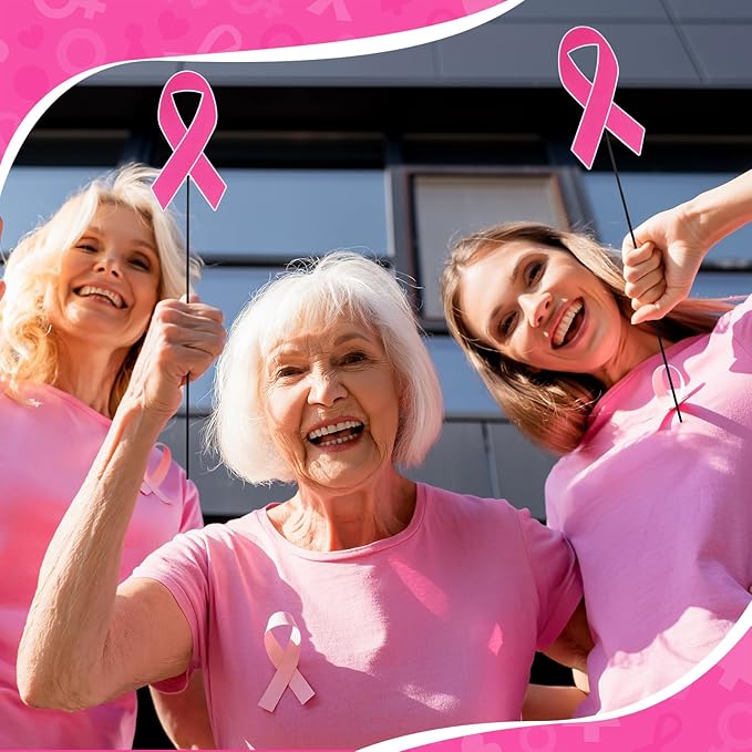 Pickmesh 6 Pcs 12" Breast Cancer Awareness Barn Metal Garden Stake Pink Ribbon Yard Sign Yard Stake for Breast Cancer Awareness Planter Pot Walkway Pathway Outdoor Decor Lawn Decoration