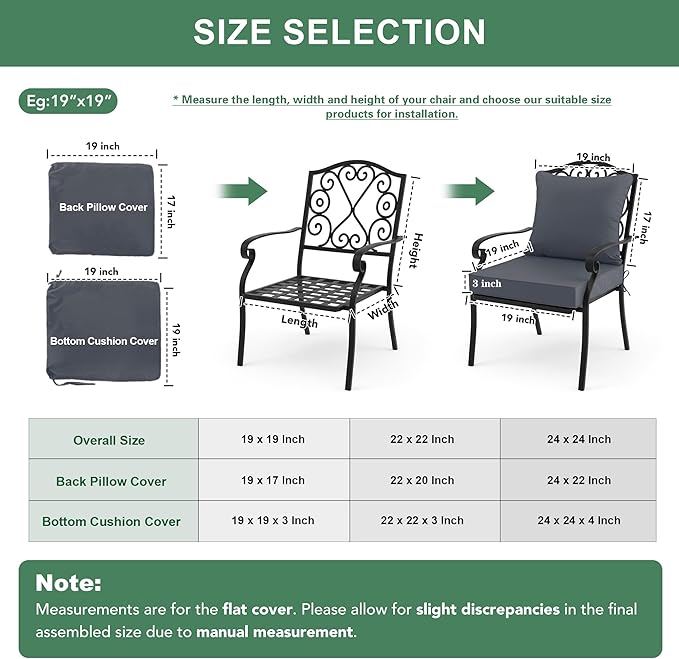 Outdoor Chair Cushion 19 x 19 Inch, Backrest and Seat Cushion Set for Patio Furniture with Water Resistant Removable Cover, Dark Grey, Set of 4