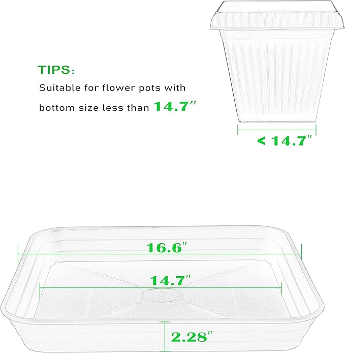 4 Pack Square Plant Saucer Tray 16 inch, Heavy Duty Plastic Plant Saucers for Indoors Outdoor, Flower Plant Drip Trays for Pots, Square Seed Starting Tray, Seedling Growing Trays