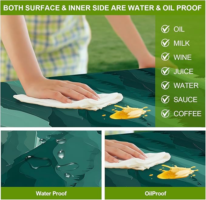 Picnic Table Cover with Bench Covers Set of 3 - Layered Landscape Mountain Forest Tablecloth, Elastic Fitted for 6 Ft Tables, Washable Polyester Cover for Camping, Indoor & Outdoor