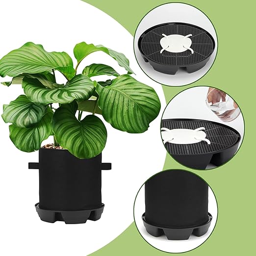 4Pack Self-Watering Pots Elevated Plant Saucers, Auto Plant Irrigation System Watering Devices with 5 Gallons Fabric Pot Base Grow Bags, Water Catcher Tray Accessories for Greenhouse GrowTent
