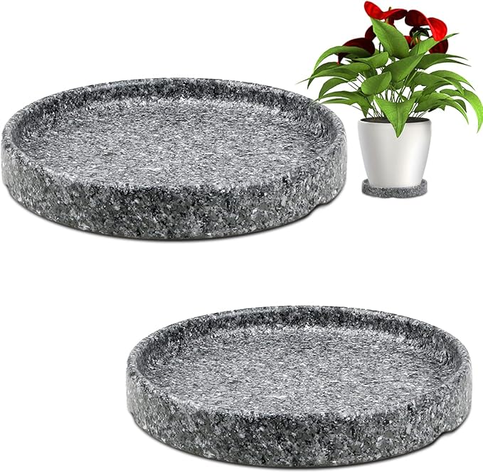 Round 4 Inch Ceramic Plant Saucer Round Tray Set of 2 for Indoor Small Flower Pots Home Garden Outdoor Flower Plant Pot,Marble Saucers