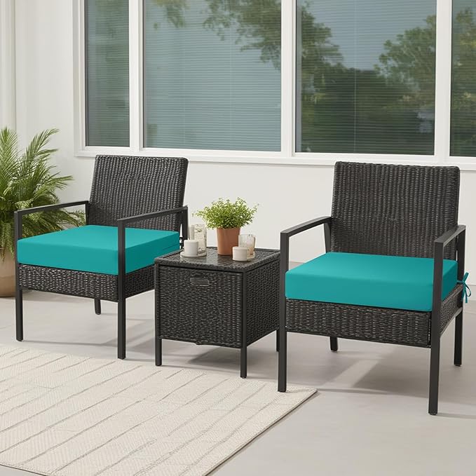 idee-home Outdoor Chair Cushions Set of 2, Waterproof Outdoor Seat Cushions for Patio Furniture, Outside Replacement Chair Pad with Ties for Lawn Deck Porch, 22 x 22 Peacock Blue