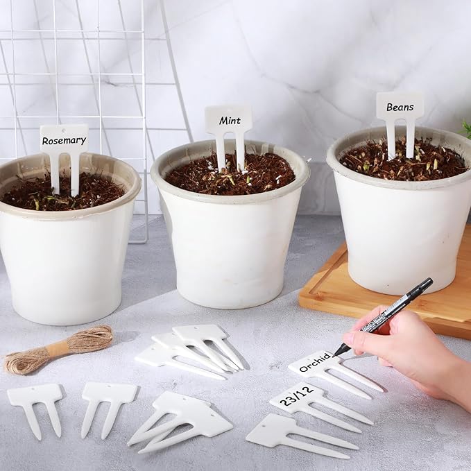 24 Pack Ceramic Plant Labels Garden Markers 4 Inch T-Type Plant Name Tags Herbs Succulent Name Tags for Indoor Outdoor Markers Tree Reusable Waterproof Label Stakes
