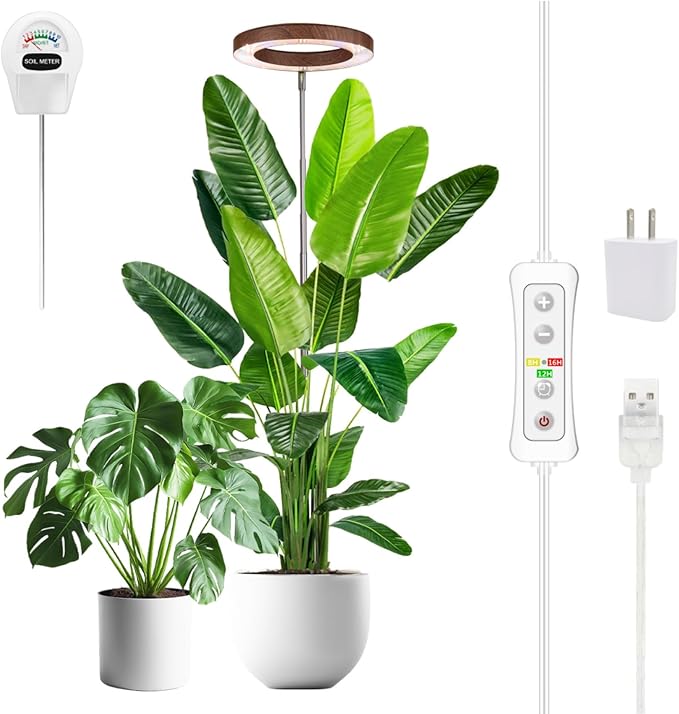 yadoker Plant Grow Light, LED Growing Light Full Spectrum for Indoor Plants, Paired with a Soil Tester,Height Adjustable, Automatic Timer, 5V Low Safe Voltage,Idea for Large Plant Light