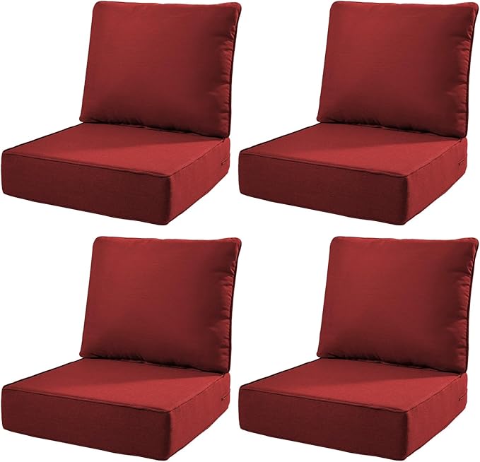 6" Thick Outdoor Cushions 22x24x6, 4-Set Deep Seat Patio Cushions with Removable Cover, Waterproof & Fade Resistant Replacement for Wicker Chair, Loveseat, Sofa - Red