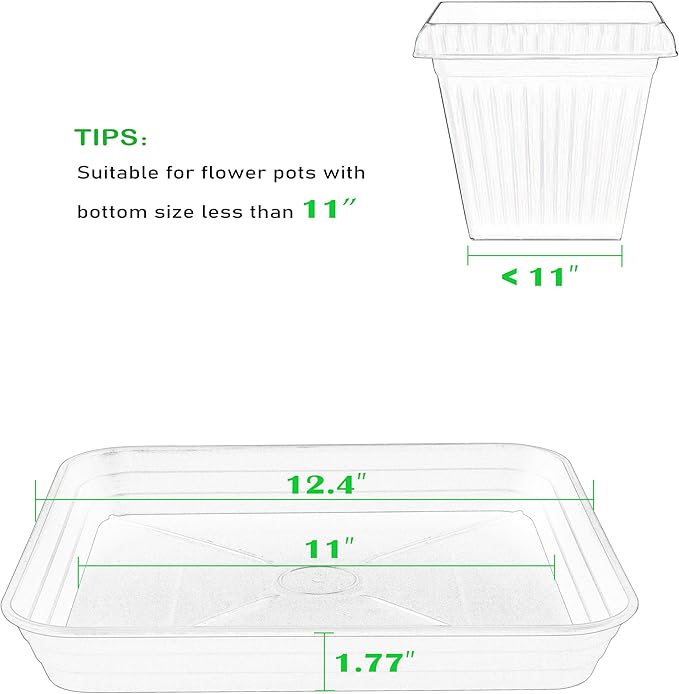 4 Pack Square Plant Saucer Tray 12 inch, Heavy Duty Plastic Plant Saucers for Indoors Outdoor, Flower Plant Drip Trays for Pots, Square Seed Starting Tray, Seedling Growing Trays