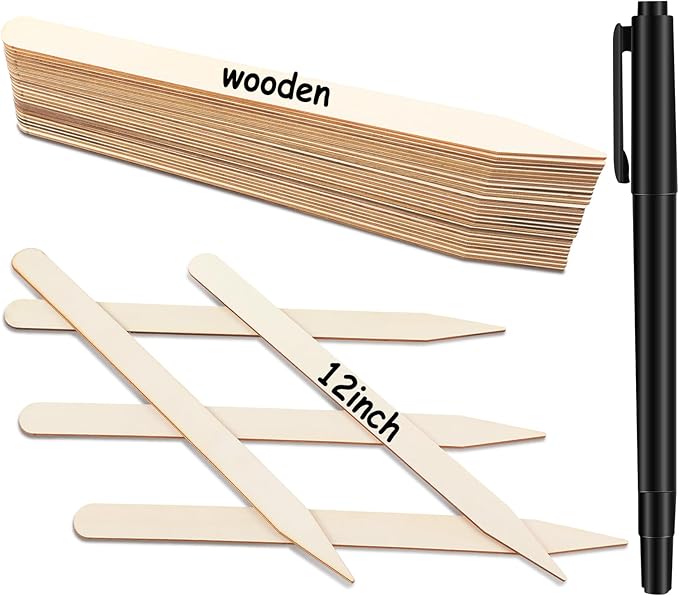 Weysat 50pcs Wooden 12 Inch Plant Labels with Marker Waterproof Garden Markers Tags Garden Labels Sticks Wooden Plant Sign Stakes Sticks with Pen for Seed Pot Herbs Flowers Vegetables