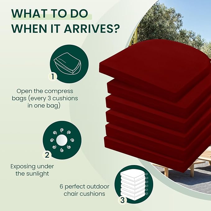 HARBOREST Outdoor Chair Cushions Set of 6, Water Resistant Patio Chair Cushions with Ties, Outdoor Seat Cushions for Patio Furniture, 17"x16"x2", Burgundy