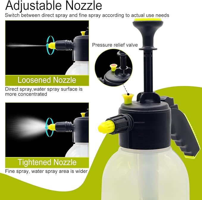0.5 Gallon Handheld Pump Sprayer, 2L Garden Pressure Sprayer, 68oz Water Spray Bottle with Safety Valve, Adjustable Nozzle, for Watering,Plant Spraying, Home Cleaning, Fertilizing (Clear)
