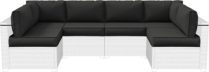 14-Piece Outdoor Cushions for Patio Furniture Thick Outdoor Chair Cushions 5" Foam High-Density Water-Resistant Deep Seat Cushion for 6-Seat Sectional Sets Liner&Cover Black