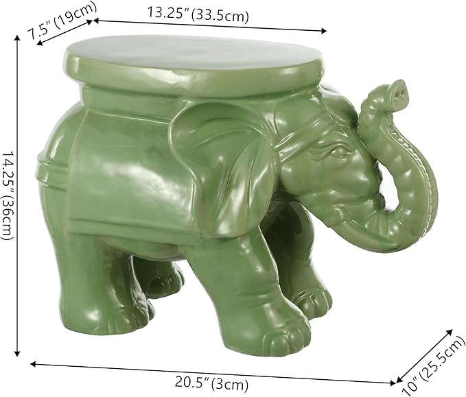 JONATHAN Y TBL1007F White Elephant 14.25" Ceramic Indoor/Outdoor Garden Stool Coastal, Contemporary, Transitional, Patio, Garden Room, Bathroom, Living Room, Green