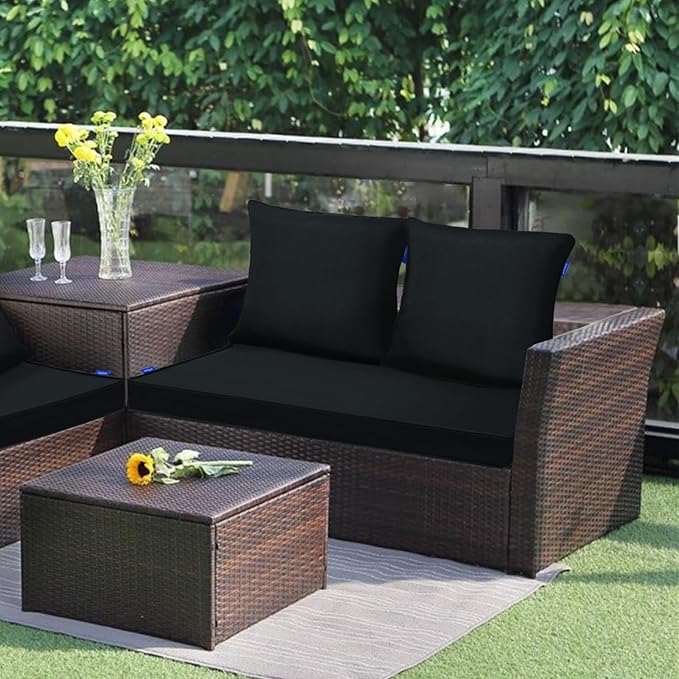 Outdoor Loveseat Cushion Set 44''x24'', Outdoor Cushions for Patio Furniture with Fastness Cover, Water Repellent Outdoor Seat Cushion and Couch Back Cushions for Bench, Swing (Black, 2 Sets)