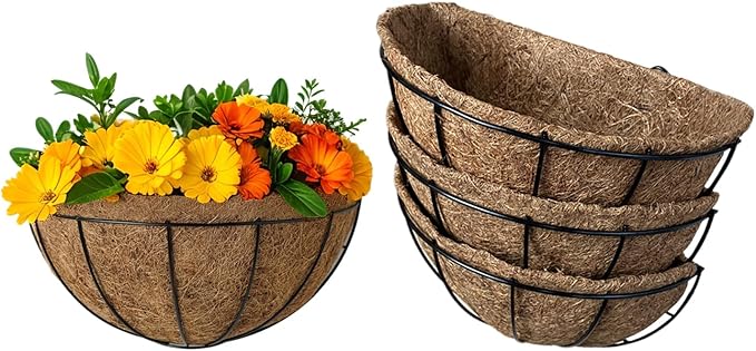 LX7 3-Pack Hanging & Wall-Mounted Plant Baskets with Natural Coconut Fiber Liner, Decorative Planters for Home Garden Patio Yard (3Pack HalfWall, 12Inch)