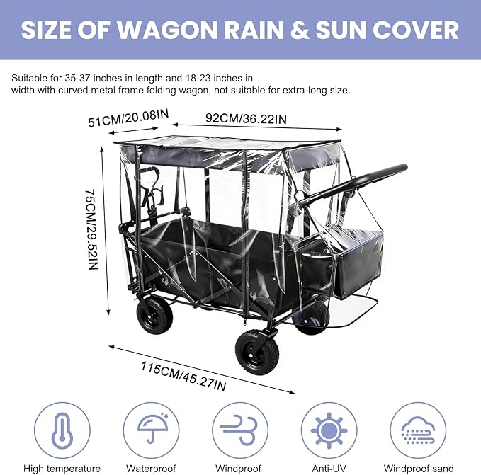 Rain Cover for Wagon Waterproof Canopy for Collapsible Folding Carts Strollers Wagon Cart Cover with Zippered Side Wagon Accessories for Camping Picnic Shopping Garden Outdoor Activities (Black)