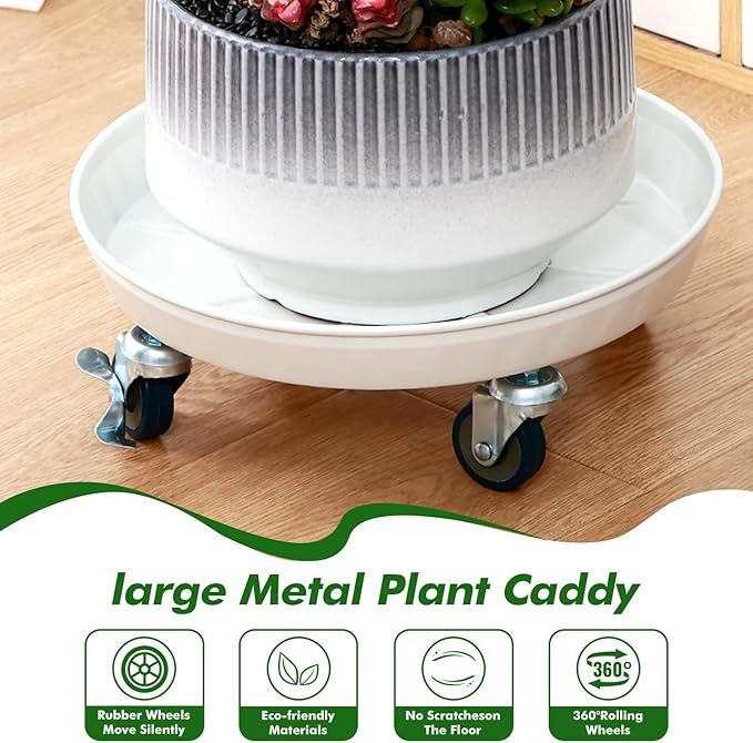 3 Packs 16 inches Metal Plant Caddy with Wheels Extra-large Rolling Plant Stand Heavy-duty Iron Plant Dolly Casters for Indoor Outdoor Flower Pot Mover Roller Coasters