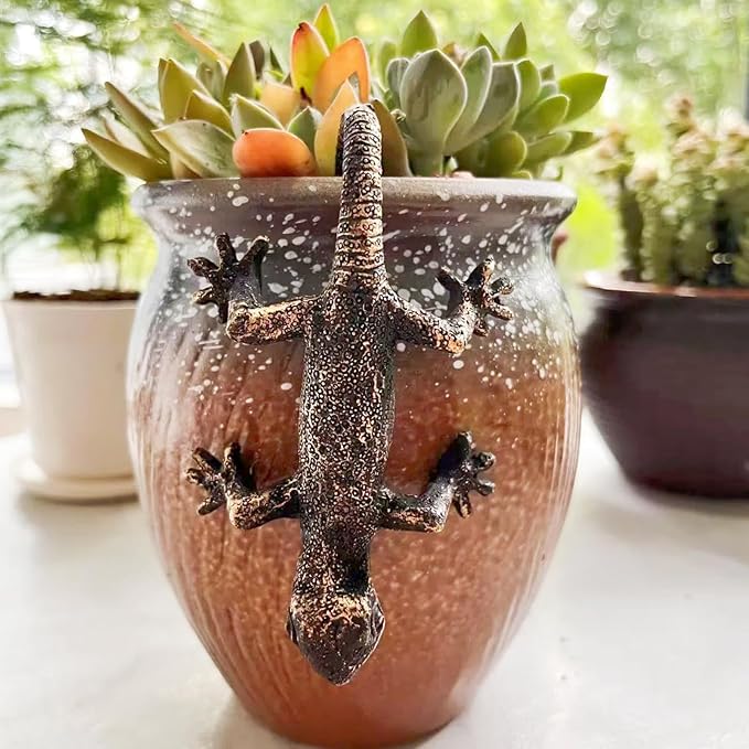 Garden Sculptures & Statues, Plant Decorations for Pots, Fairy Garden Accessories, Resin Gecko Statues, Gecko Flower Pot Decorations, for Family or Friends (Gecko)