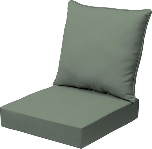 Arden earthFIBER Outdoor Deep Seat Cushion Set, 24 x 24, Rain-Proof, Fade Resistant, Deep Seat Bottom and Back Cushion for Chair, Sofa Sage Green Texture