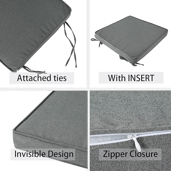 Outdoor Chair Cushions 18x18 Inch,Set of 2,Water Resistant Chair Pads with Ties,Square Seat Cushion 18"x18"x2.5",Patio Chair Cushion for Garden,Backyard Furniture(Dark Gray)
