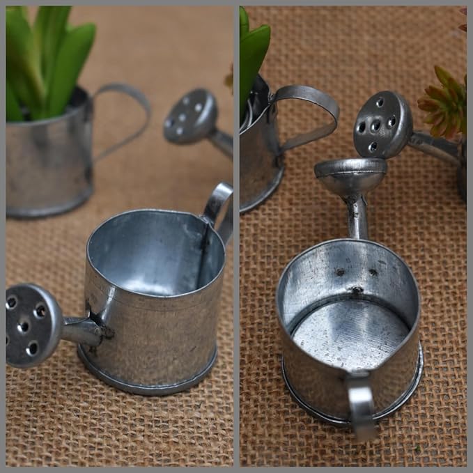 Mini Handmade Decorative Watering Can, Set of 6, Height 1.42 inch, Cute Metal Jug for Hand Crafts,Garden Theme Parties,Home Decor and Accessories of Refrigerator Magnets (Silver, Height 1.42 inch)