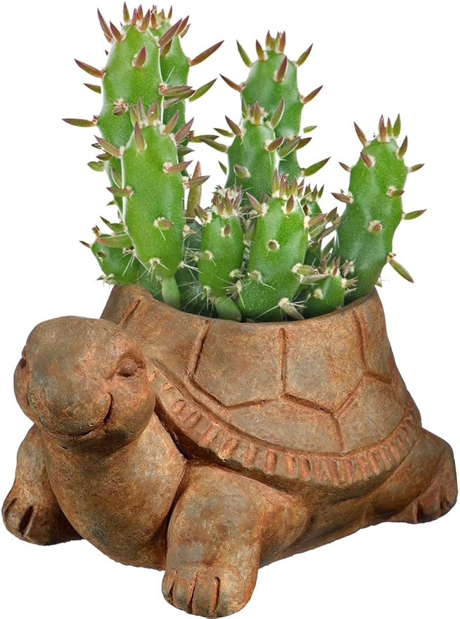 Classic Home and Garden Cement Buddies Animal Planter - Cute Desk Decoration - UV Coated Animal Vase w/Removable Drain Plug - Succulent Planter for Indoor/Outdoor Use (Turtle Planter, Rust, Large)