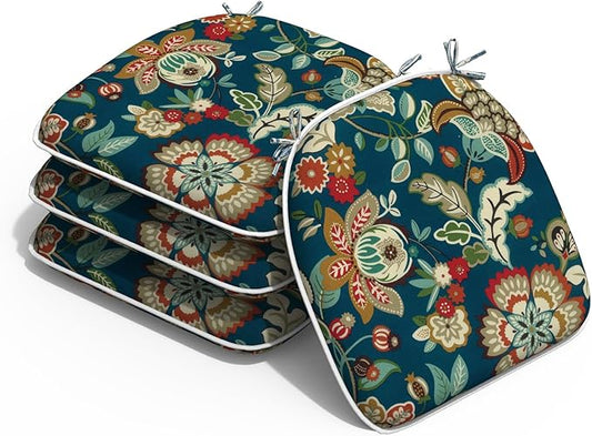 Outdoor Chair Cushions Set of 4, Water Resistant Patio Chair Pads with Ties, Seat Cushions for Home Garden Furniture Decoration, 16"x17",Peacock Blue