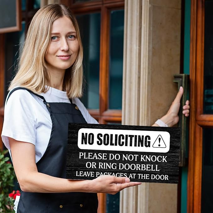 No Soliciting Wood Hanging Sign for Front Door,Do Not Knock or Ring Doorbell House Welcome Sign