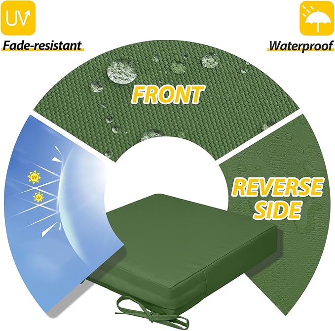 AAAAAcessories Outdoor Seat Cushions for Chairs, Waterproof, Fade-Resistant, 17" x 16" x 2", Patio Furniture Replacement Cushions, Set of 2, Dark Moss Green