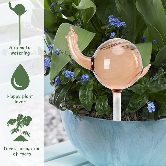 Glass Plant Watering Globes 3PCS Plant Watering Devices Self Watering Planter Insert Automatic Plant Waterer Indoor Snail Decoration