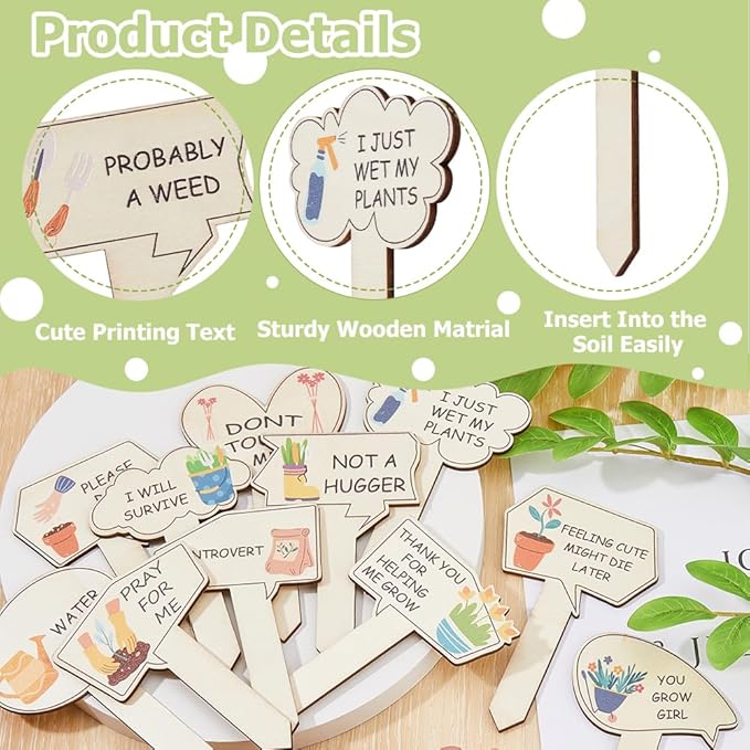 15pcs Plant Garden Signs 15 Styles Funny Wooden Plant Markers T-Type Garden Labels with Stable Sharp Bottom for Vegetable Flowers Garden Potted Plants
